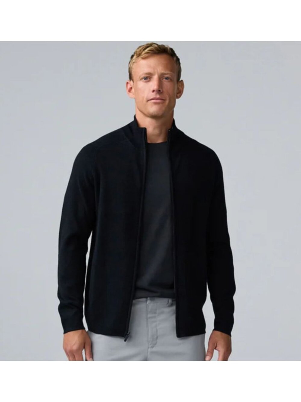 Mack Weldon Navy Blue Tech Merino Full-Zip Sweater Cardigan Size L Wool Blend